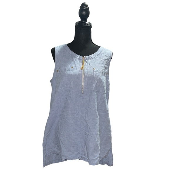 Ellen Tracy Tops - Ellen Blue Tracy Linen Cotton Top for Women, Size L
